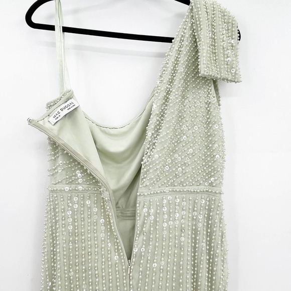 Mac Duggal Pearl Embellished Soft Tie One Shoulder Gown Mint Green Size 10 NWOT - Picture 9 of 12